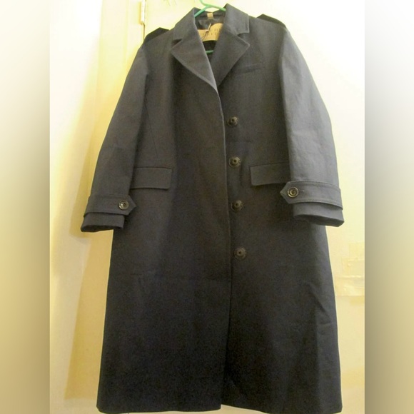 HOT Burberry Brit Navy Blue Showerproof Stretch Cotton Chesterfield Coat $1,600! - Picture 5 of 12